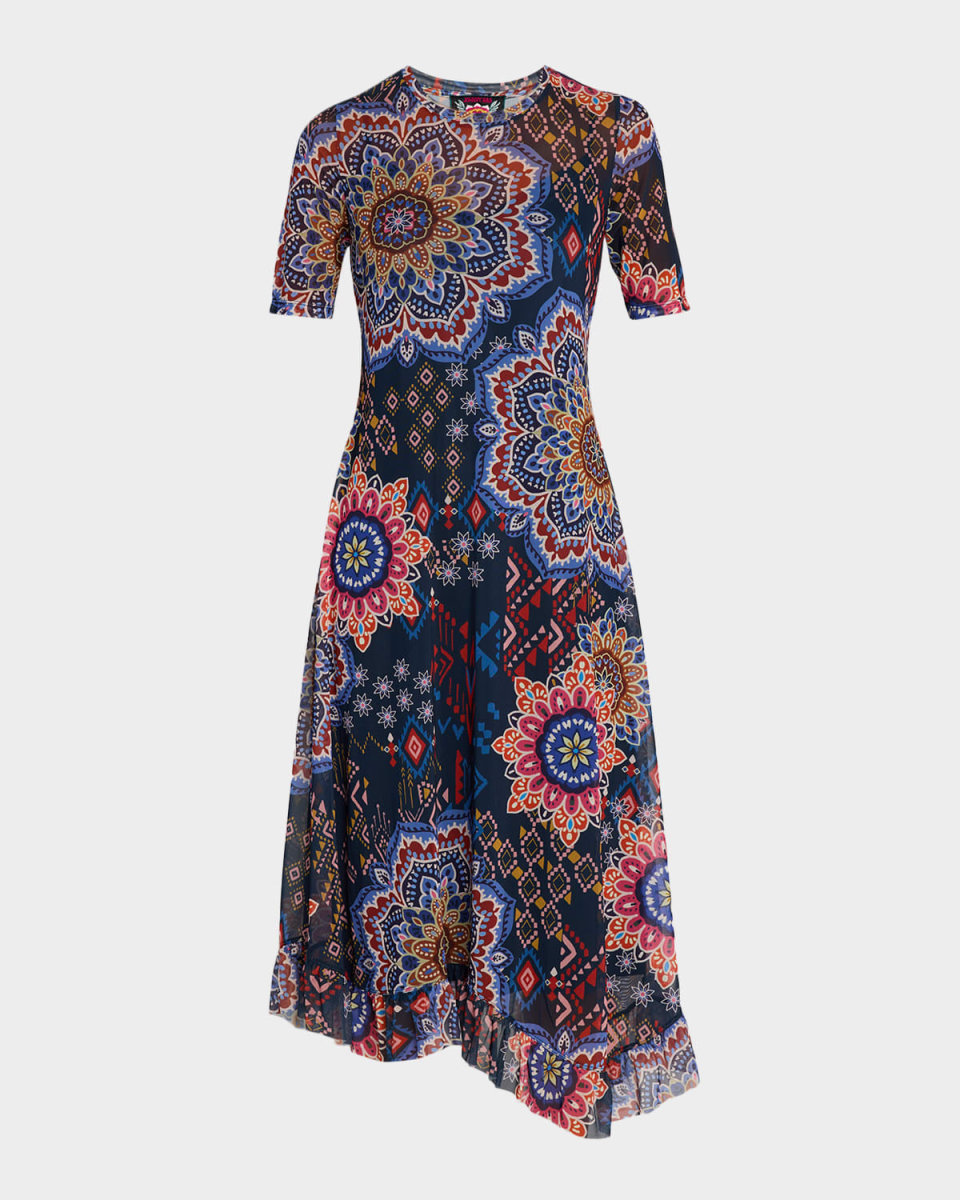 Mesh Asymmetric Midi Dress